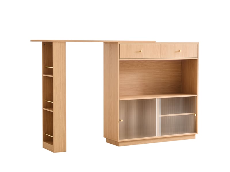  Table de bar extensible couleur chêne, pivotante à 360°, rangement et led multicolore  - Conforama D