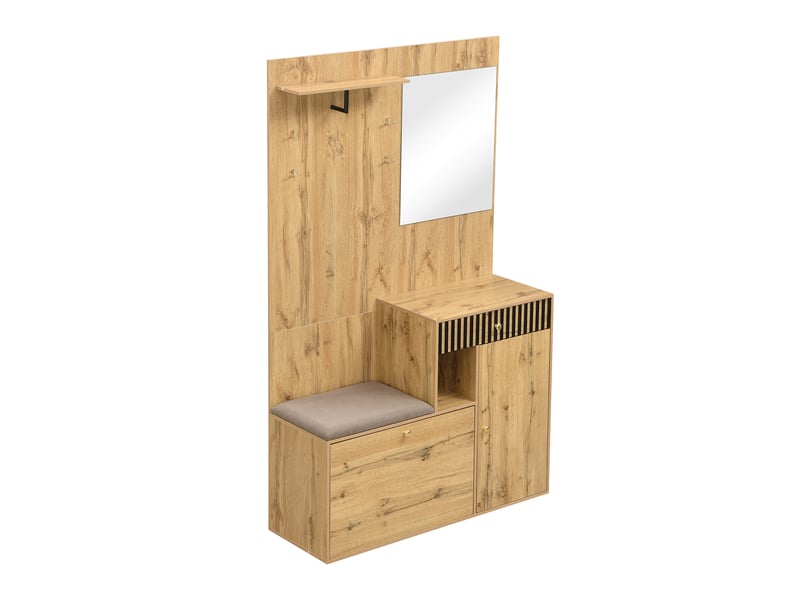  Vestiaire d'entrée avec miroir banc tiroirs et étagères mdf 110 x 37 x 185.5 cm  - Conforama B