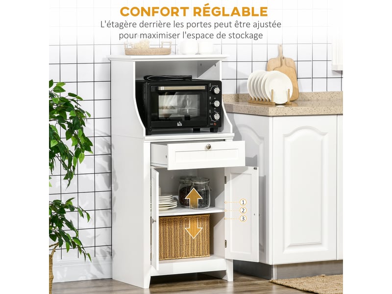  Meuble armoire micro-ondes pour cuisine avec 1 tiroir, 2 portes 60 x 40 x 122,5 cm - blanc - mdf  - Conforama E