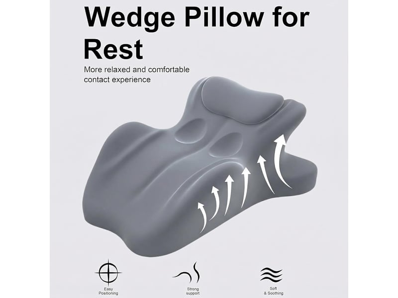  Coussin wedge en mousse à mémoire de forme, inclinaison 27°, support ergonomique pour dos, cou et jambes, gris, 59x46x24 cm  - Conforama D