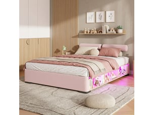 Lit avec rangement 140x200 cm <strong>MODENVIE</strong>  <strong></strong> coloris rose