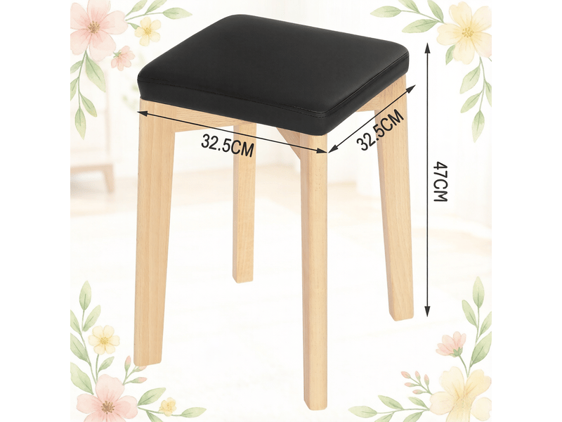  Tabouret de cuisine lot de 2 empilables  - assise rembourrée en pu, bois de hêtre - noir naturel  - Conforama D