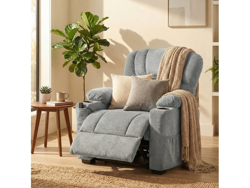  Fauteuil relax electrique avec fonction repose-pieds, télécommande, porte-boissons, 2 positions mémoire pour salon, gris  - Conforama C