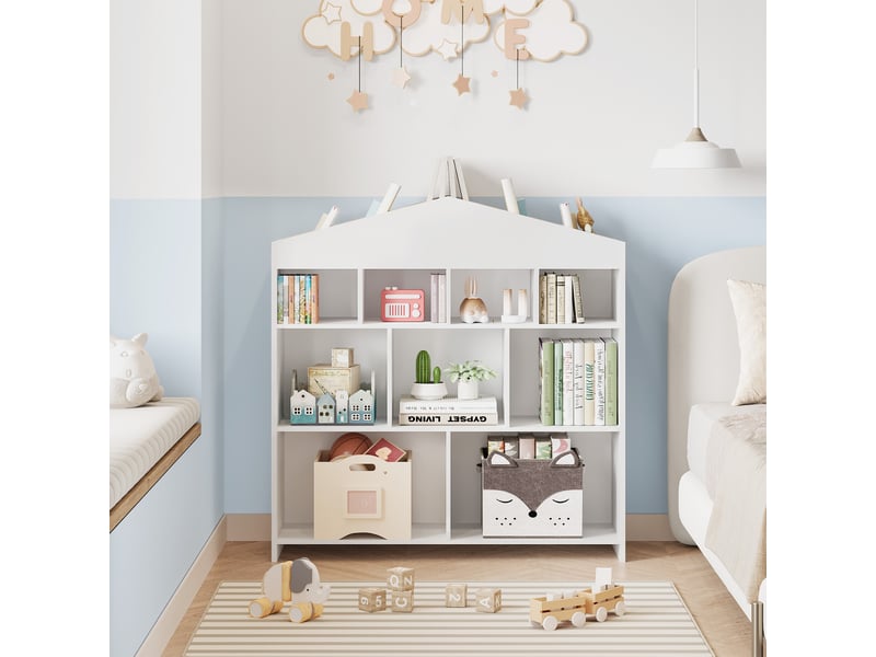  Bibliothèque enfant en bois, étagère de rangement livres &amp; jouets, 100 x 30 x 103 cm, blanc  - Conforama B