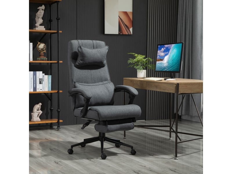  Chaise de bureau ergonomique réglable en hauteur avec accoudoirs et repose-pieds, 66 x 70 x 115-123 cm, grise  - Conforama D