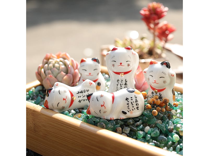 Repose-baguettes en céramique en forme de chat mignon - pour cuillère, couteau, fourchette (chat porte-bonheur 5 pièces) - white - Conforama E