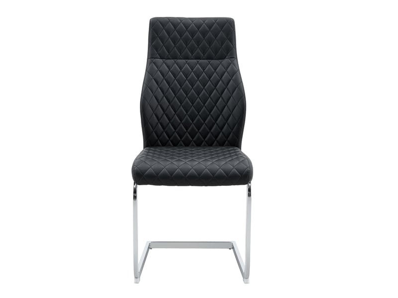  Chaises de salle à manger 2 pièces, motif losange noir, dossier haut + assise rembourrée, cadre métal argenté, antidérapant et résistant, idéal pour restaurant  - Conforama A