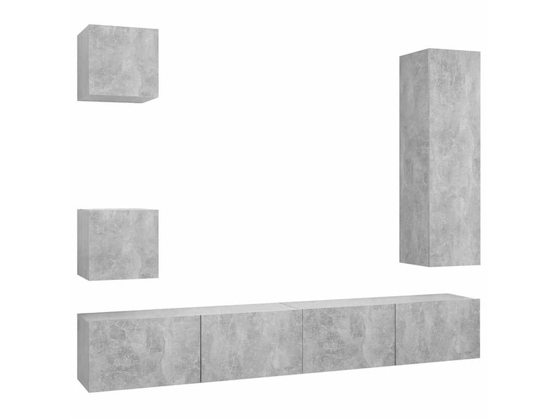  Ensemble de meuble tv - banc tv - meuble de rangement 5 pcs gris béton bois d'ingénierie  - Conforama A
