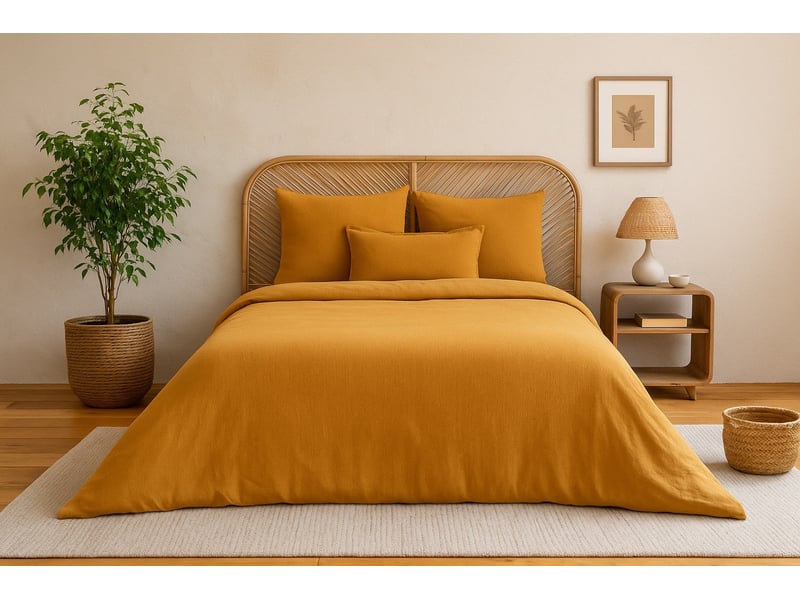 Parure de lit uni 1 personne gaze de coton, miel, 140x200cm PAR_GAZCOT_MIEL140 - Conforama A
