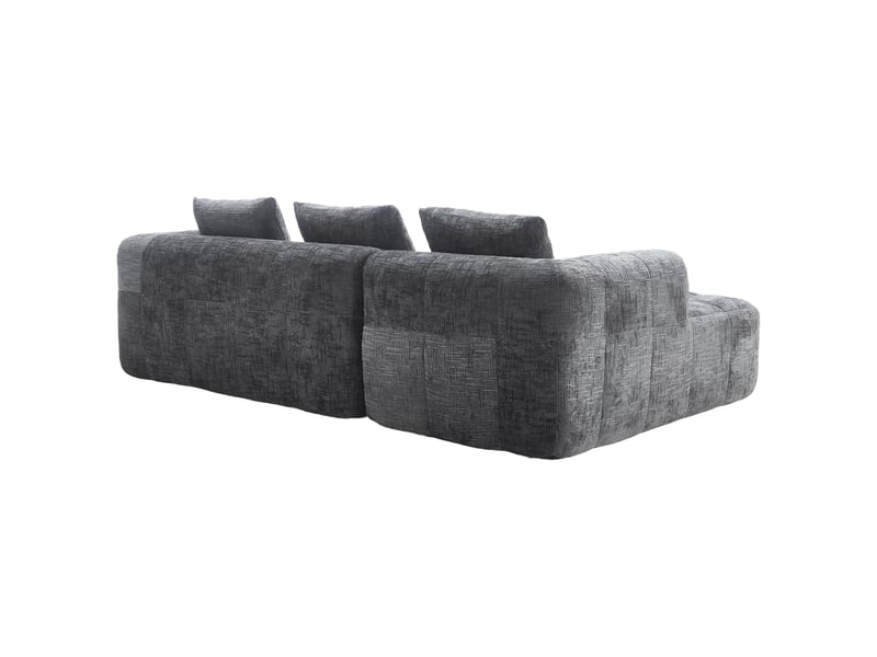 Canapé d’angle l 3 places chenille gris avec méridienne accoudoirs 3 coussins poche latérale sans montage - Conforama E