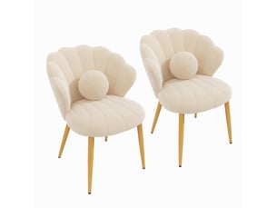 Lot de 2 fauteuils - 60x62.5x83 cm - tissu bouclé - assise rembourrée - dossier coquillage - pieds en métal - moderne - beige