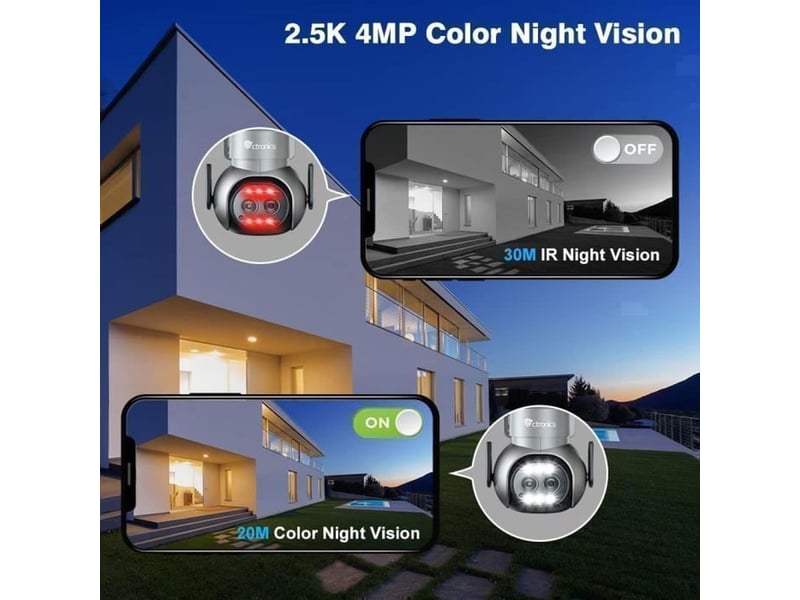  Camera de securite ptz exterieure 4mp 2.5k double objectif 6x hybride wifi double bande  - Conforama D