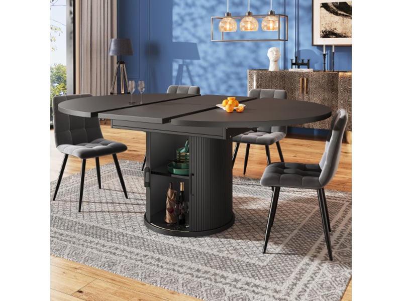 Table à manger à rallonge, 118-158 cm, pouvant accueillir jusqu'à 6 personnes, noir - Conforama D