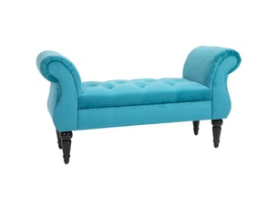Banc de chevet style vintage, structure en bois et assise chesterfield rembourrée, bleu 117 x 40 x 58 cm