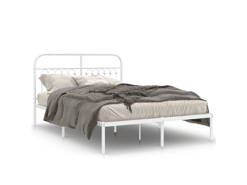  Lit double- lit adulte -  cadre de lit métal sans matelas et tête de lit blanc 140x190 cm  - Conforama A
