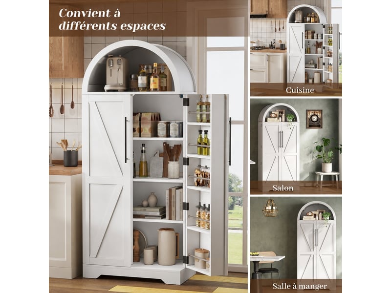 Buffet haut cuisine, meuble de rangement avec 2 portes, armoire de rangement, étagères réglables, blanc  - Conforama B