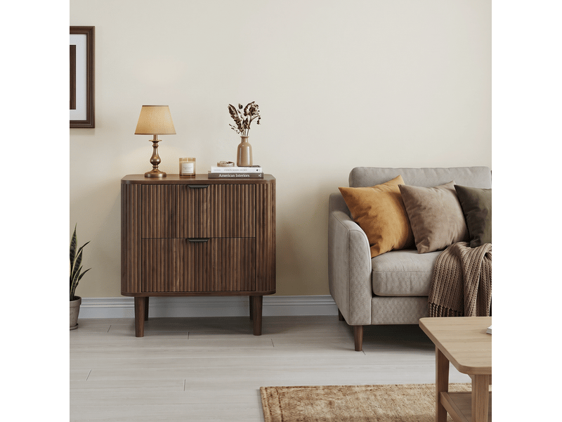  Table de chevet 57x40x57 cm à 2 tiroirs coloris noyer foncé  - Conforama D