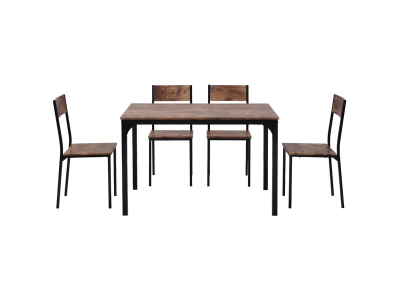  Ensemble table + 4 chaises au look vintage brun, idéal pour créer un coin repas convivial dans la cuisine ou le séjour, avec une allure chaleureuse facile à associer.  - Conforama A