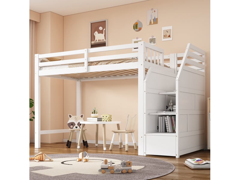  Modenvie lit mezzanine enfant 90x200 cm - avec rangement intégré, avec sommier inclus, sans matelas - blanc  - Conforama B