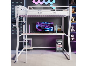 Lit mezzanine 140x200 cm <strong>MERAX</strong>  <strong>lit enfant blanc</strong> coloris blanc