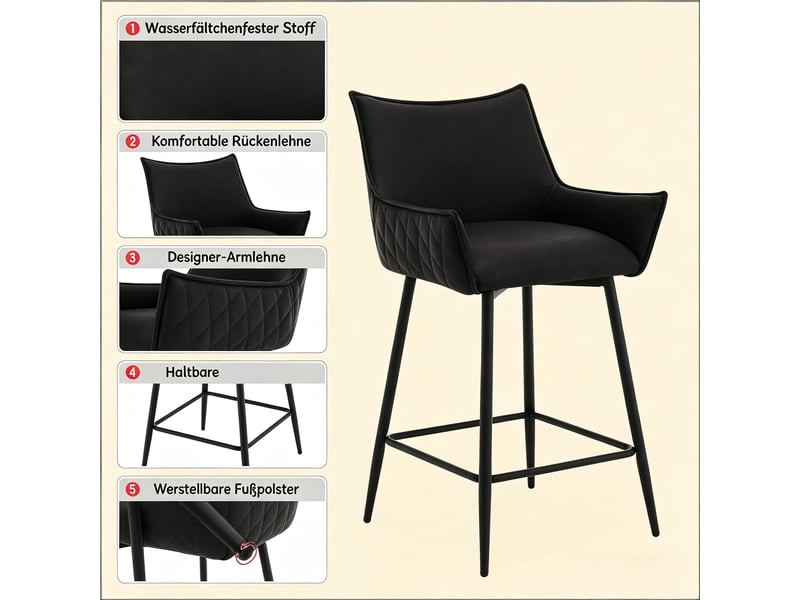  Lot de 2 tabourets de bar vintage,avec accoudoirs,similicuir,anthracite  - Conforama E