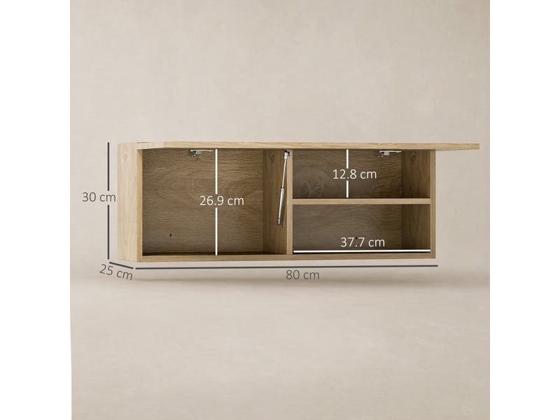  Meuble mural salle de bain 80 x 25 x 30 cm, porte relevable, finition bois naturel  - Conforama E
