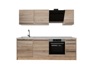 Vicco cuisine, sonomachêne doré, 220cm plan de travail marbre