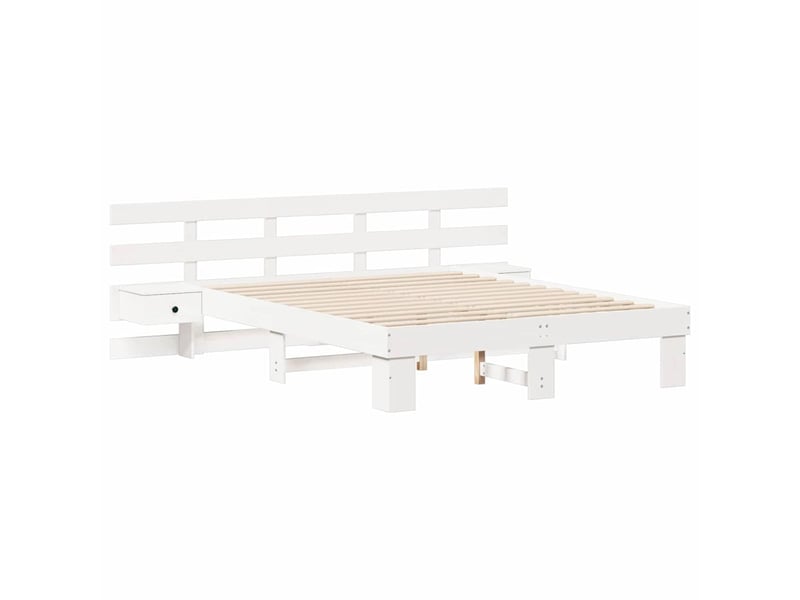  Lit double- lit adulte -  cadre de lit avec tête de lit blanc 150 x 200 cm pin massif  - Conforama C