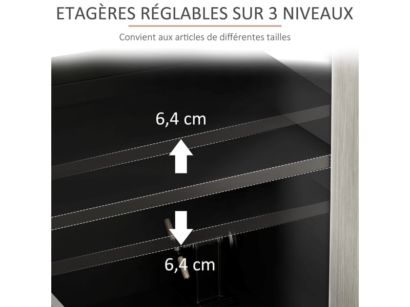  Buffet de cuisine meuble de rangement 2 placards avec étagères réglables, noir et aspect bois gris, 121 x 37 x 75 cm  - Conforama E