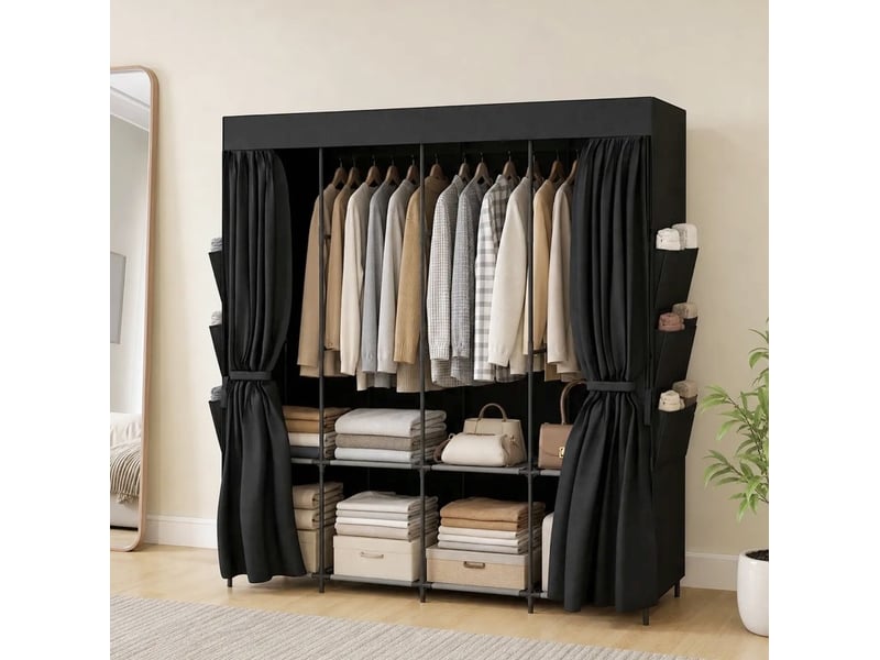  Armoire en tissu 170x45x167 cm portable noire  - Conforama B
