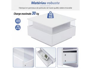 Table basse carré(e) coloris blanc <strong></strong> <strong></strong> - 70 cmx70 cm
