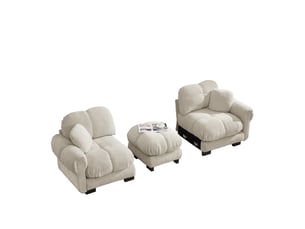 Canapé d'angle modenvie 2 places modulable en chenille kaki clair avec pouf mobile 190 x 149 x 90 cm