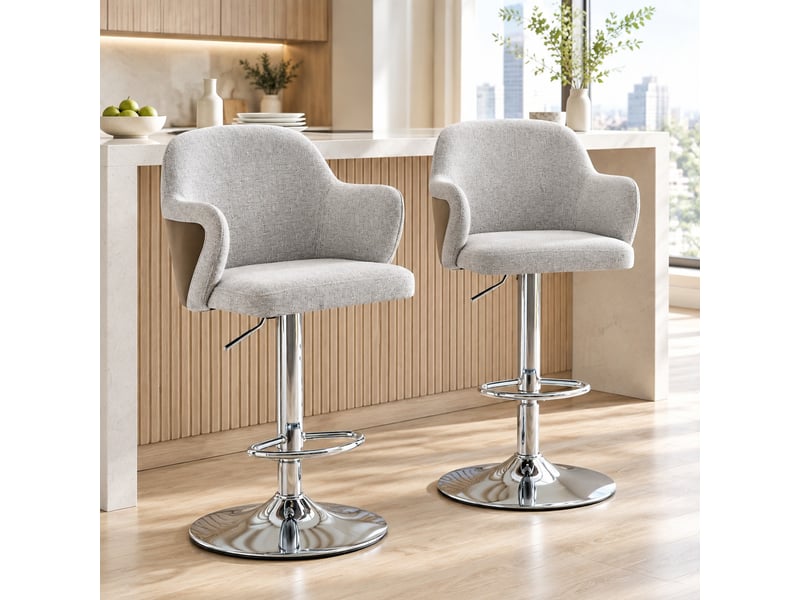  Lot de 2 tabourets de bar réglables,45x37,6x118 cm,tissu,gris et marron  - Conforama B