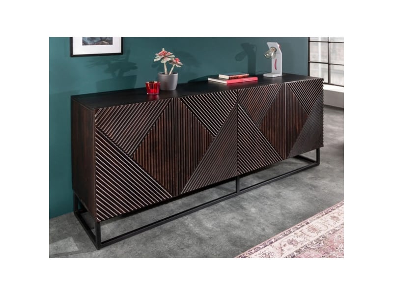  Buffet karmy 177 cm en bois de manguier massif – 4 portes sculptées et métal noir  - Conforama B