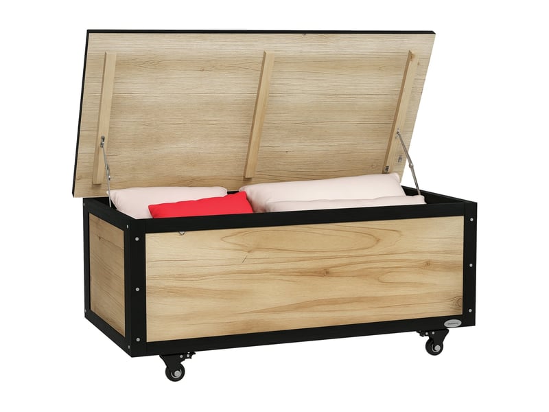  Boîte de rangement de jardin 121 l avec roues, en bois de sapin naturel, résistant aux intempéries, 100x50x43 cm 84G-322V00ND - Conforama A
