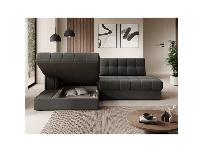  Canapé d'angle convertible cubito marron 240 cm avec coffre de rangement et couchage  - Conforama D