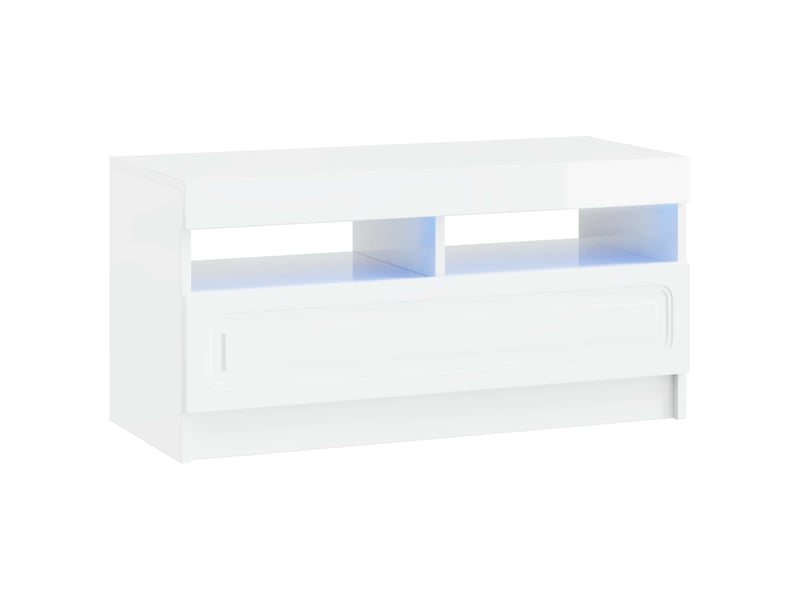 Meuble tv - banc tv - meuble de rangement led blanc brillant bois d'ingénierie - Conforama A