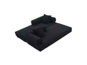 Canapé modulaire 3 places 200x94x67 cm – noir – velours côtelé, 3 coussins et poche latérale pratique