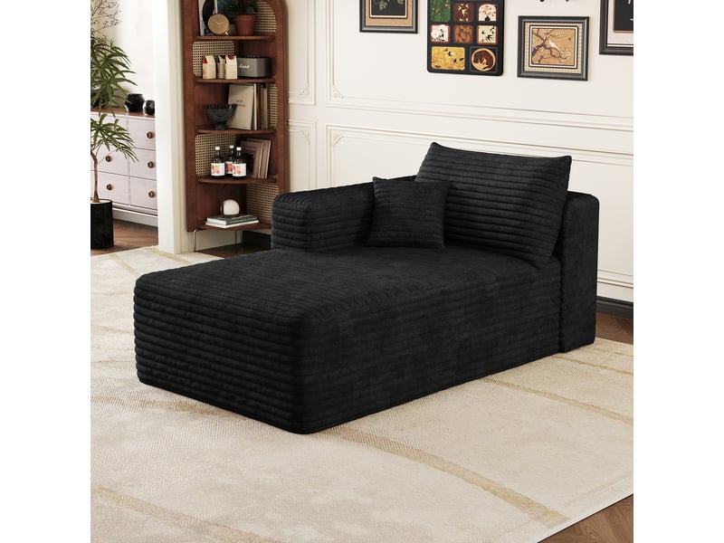  Canapé une place noir en velours côtelé, canapé compact pour salon, méridienne avec accoudoir, assise rembourrée en mousse  - Conforama E