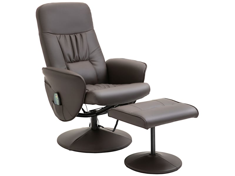  Fauteuil l76 x p81 x h105 cm fonction inclinable rotation à 360° 10 points de massage revêtement en similicuir coloris marron  - Conforama A