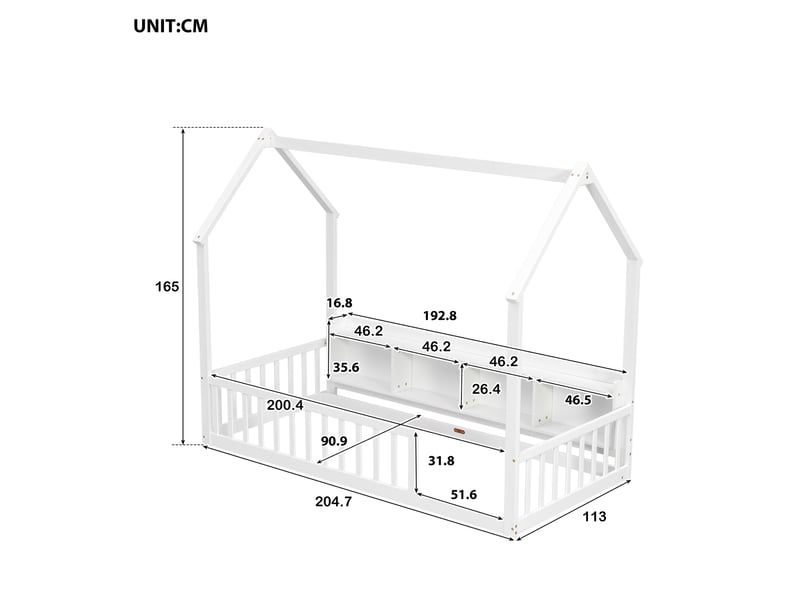 Lit cabane enfant 90x200 cm blanc avec barrières et 4 niches de rangement - Conforama C