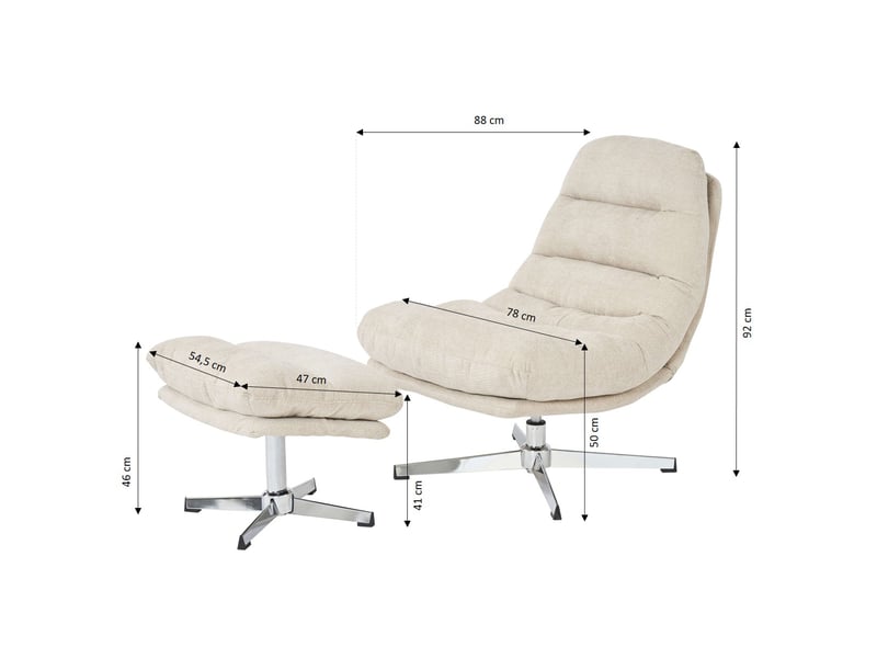Fauteuil rotatif themis 1 place + repose-pieds tissu blanc  - Conforama C