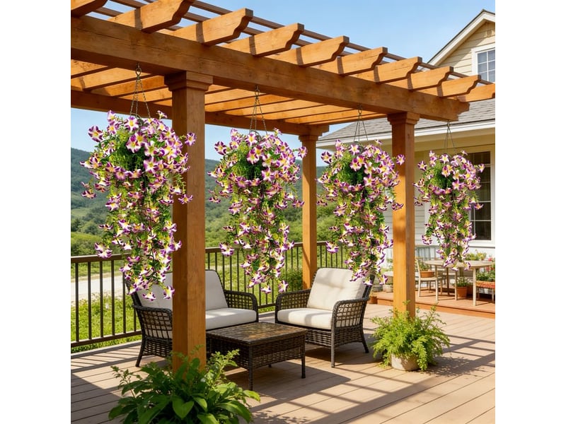 Pétunias artificiels extérieurs – violet, plantes retombantes, uv résistants, décoration jardin et balcon - Conforama A