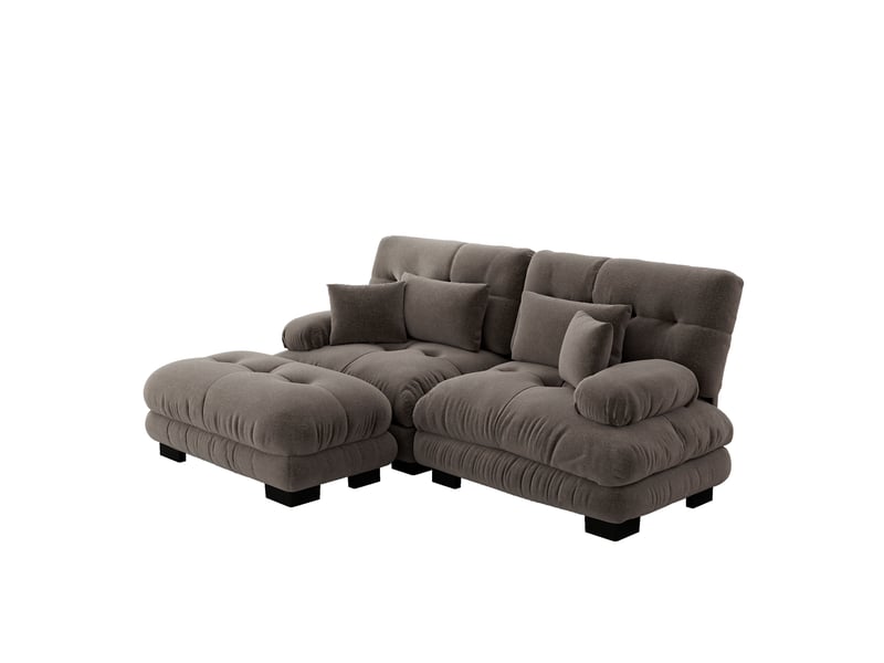 Canapé d'angle modulable 2 places cloud en chenille marron avec ottomans - Conforama A