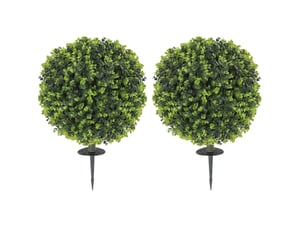 Lot de 2 boules de buis artificielles ø40 x h56 cm – vert – tige à planter, usage intérieur et extérieur