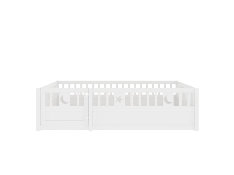  Lit enfant à barrières 140x190 cm en pin blanc avec décor étoiles et lune  - Conforama E