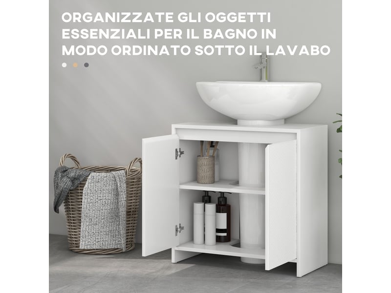  Meuble sous lavabo blanc avec découpe en u, 2 portes, 60 x 30 x 60 cm  - Conforama W