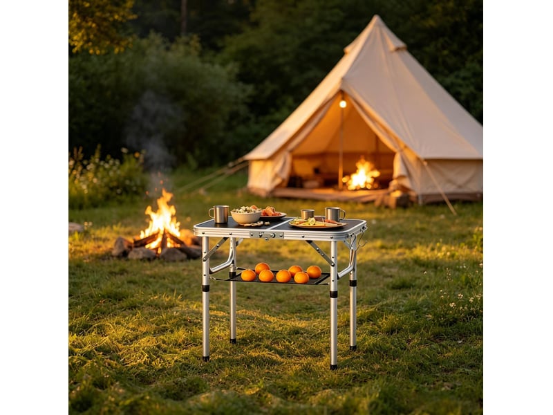  Table pliante de camping réglable avec filet de rangement 60 x 40 cm noire homvra  - Conforama D