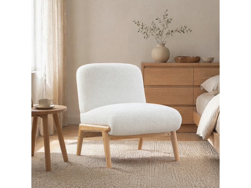 Fauteuil lounge sans accoudoirs en chenille ivory, inspiration nordique - Conforama C