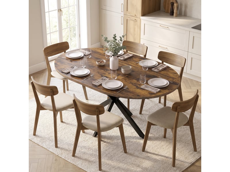  Table de salle à manger extensible pour 4 à 6 personnes, en forme de papillon, piètement en x, brun rustique  - Conforama C